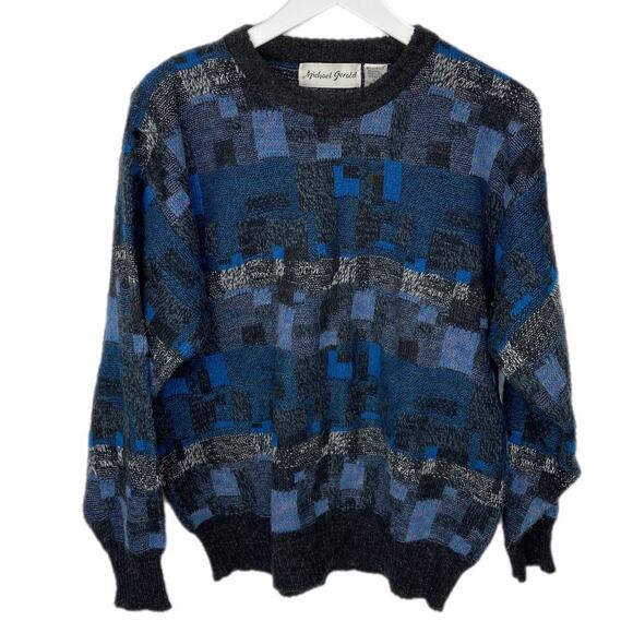 Vintage Patch Pattern Crewneck Grandpa Sweater - Men's Size L - Picture 1 of 5
